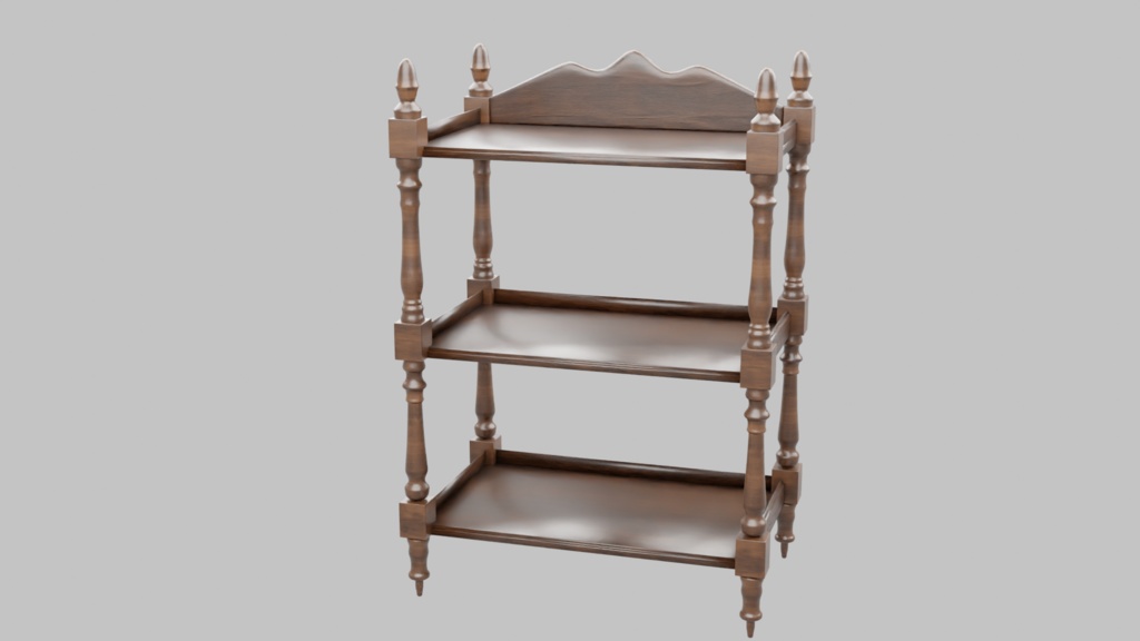 アンティーク3段シェルフ3Dモデル【 blend、FBX】