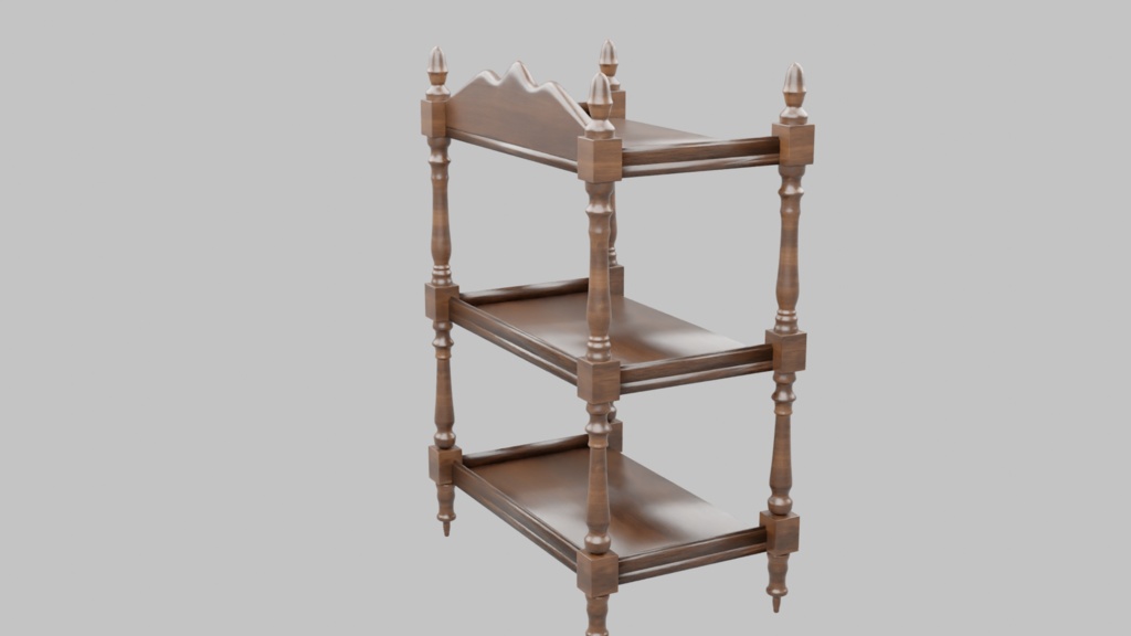 アンティーク3段シェルフ3Dモデル【 blend、FBX】