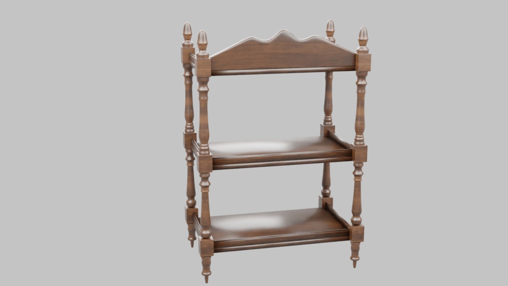 アンティーク3段シェルフ3Dモデル【 blend、FBX】