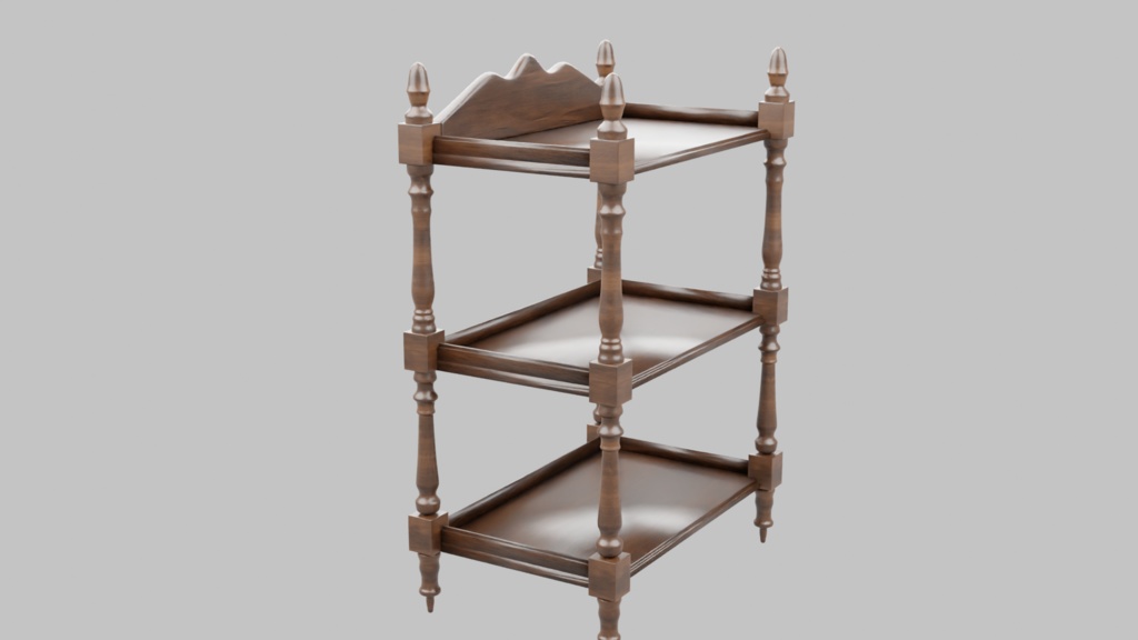 アンティーク3段シェルフ3Dモデル【 blend、FBX】