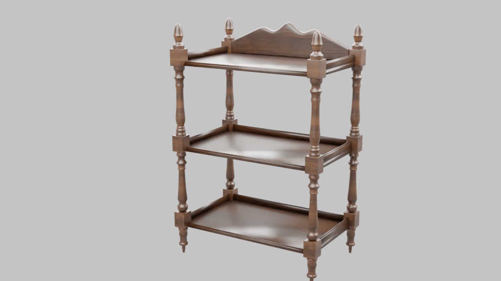 アンティーク3段シェルフ3Dモデル【 blend、FBX】