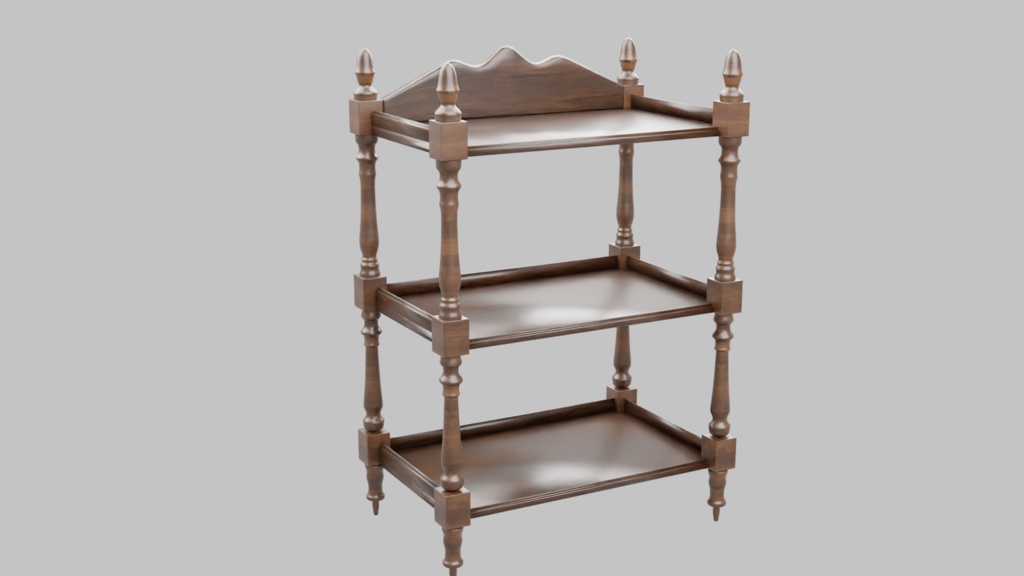 アンティーク3段シェルフ3Dモデル【 blend、FBX】