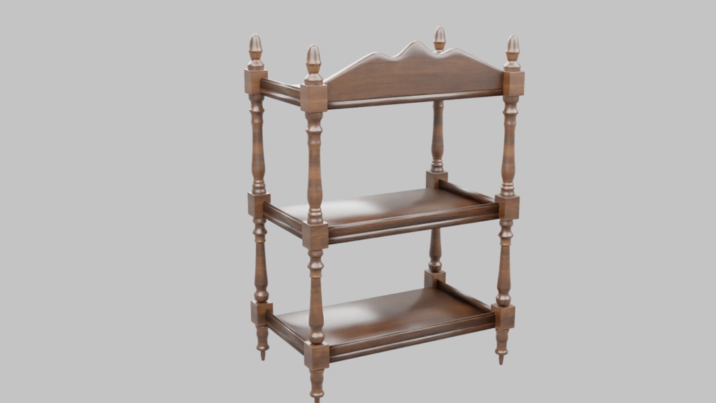 アンティーク3段シェルフ3Dモデル【 blend、FBX】