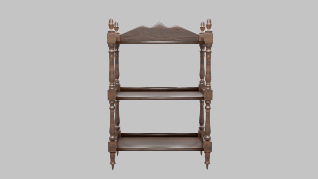 アンティーク3段シェルフ3Dモデル【 blend、FBX】