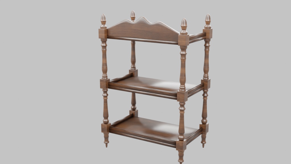 アンティーク3段シェルフ3Dモデル【 blend、FBX】