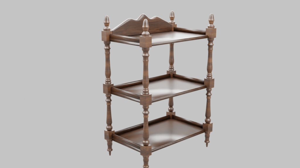 アンティーク3段シェルフ3Dモデル【 blend、FBX】