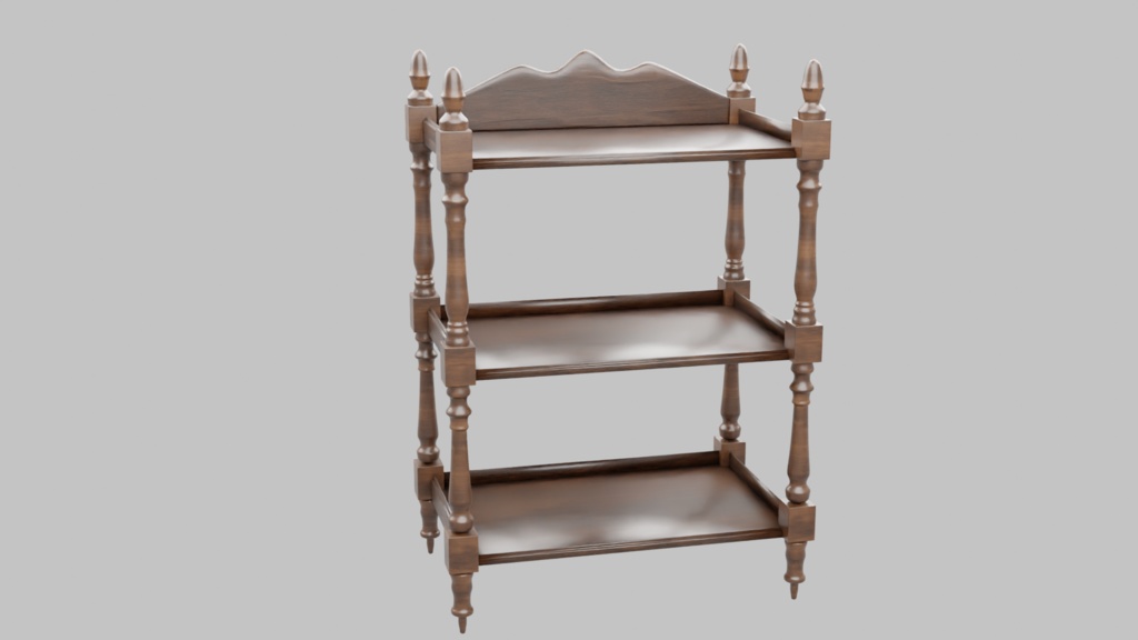 アンティーク3段シェルフ3Dモデル【 blend、FBX】