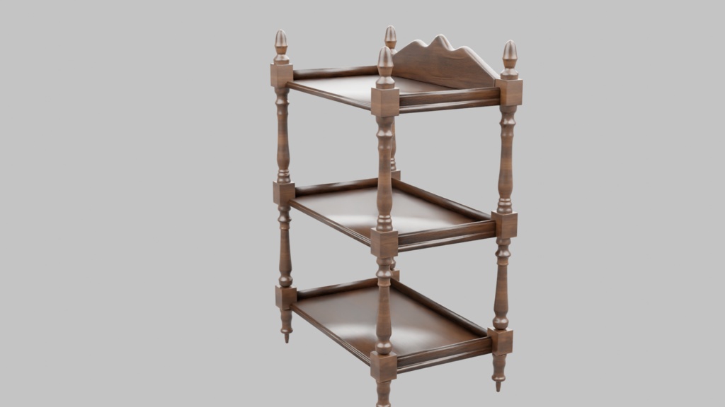 アンティーク3段シェルフ3Dモデル【 blend、FBX】