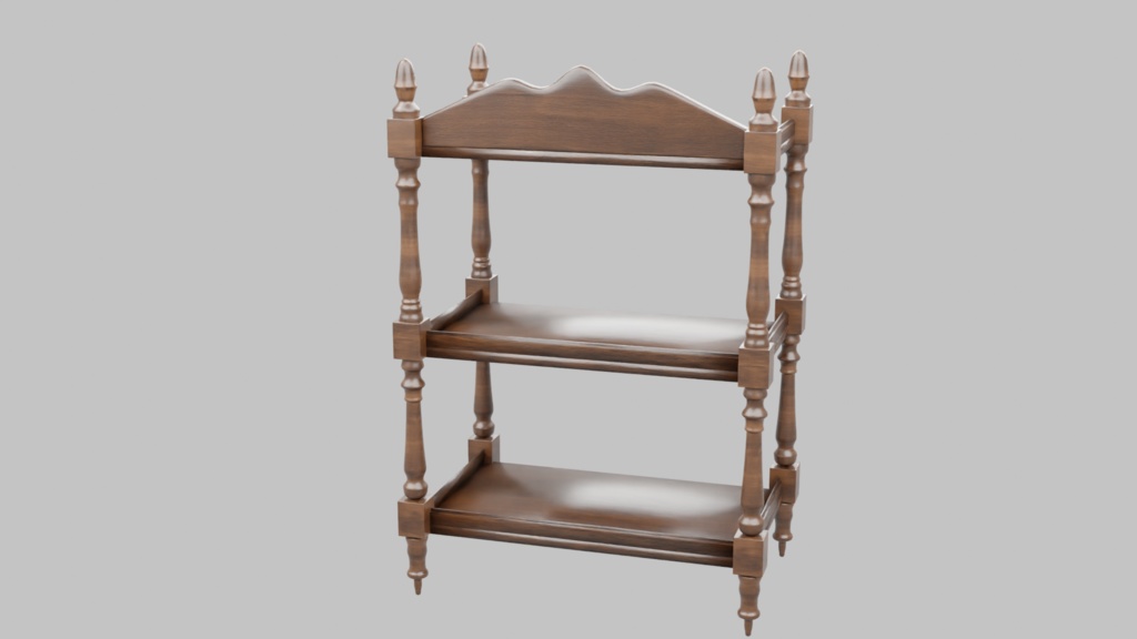 アンティーク3段シェルフ3Dモデル【 blend、FBX】