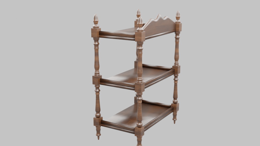 アンティーク3段シェルフ3Dモデル【 blend、FBX】