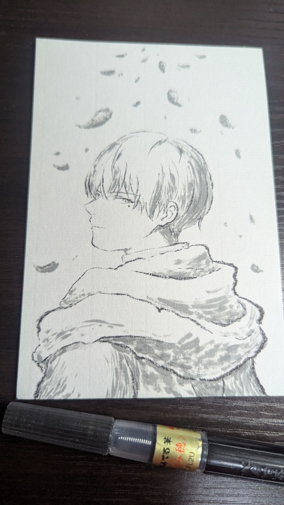 【手描きイラスト】水墨画 筆ペン アナログ 葬送のフリーレン>ヒンメル