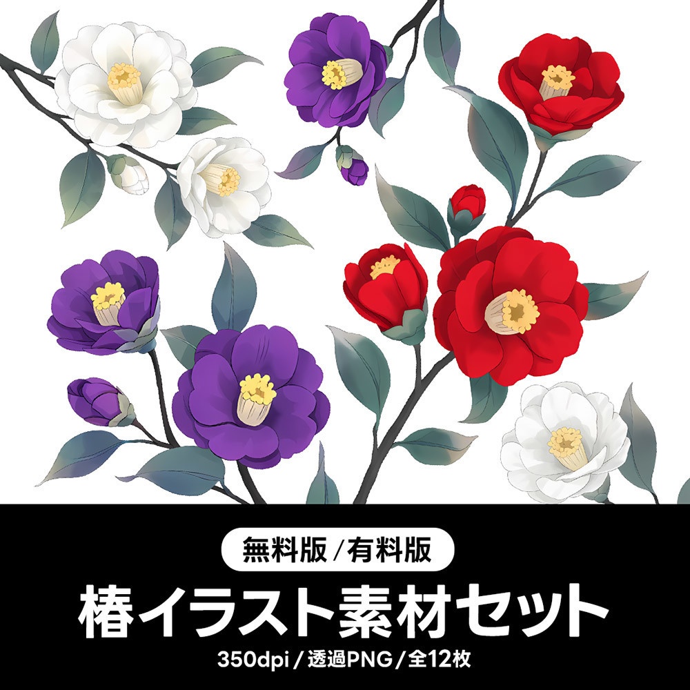 【無料版/有料版】椿イラスト素材セット