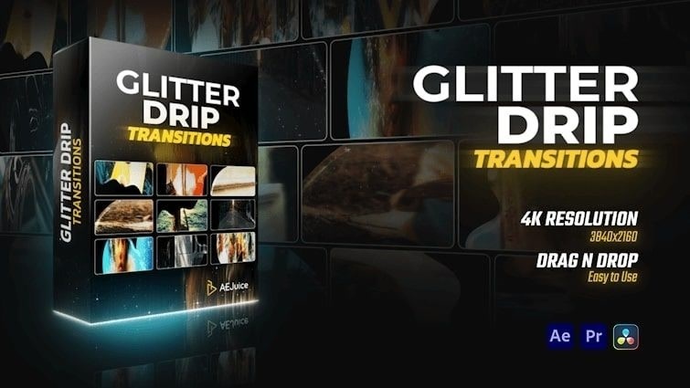 Glitter Drip Transitions｜グリッター ドリップ トランジション（After Effects・Premiere Pro）