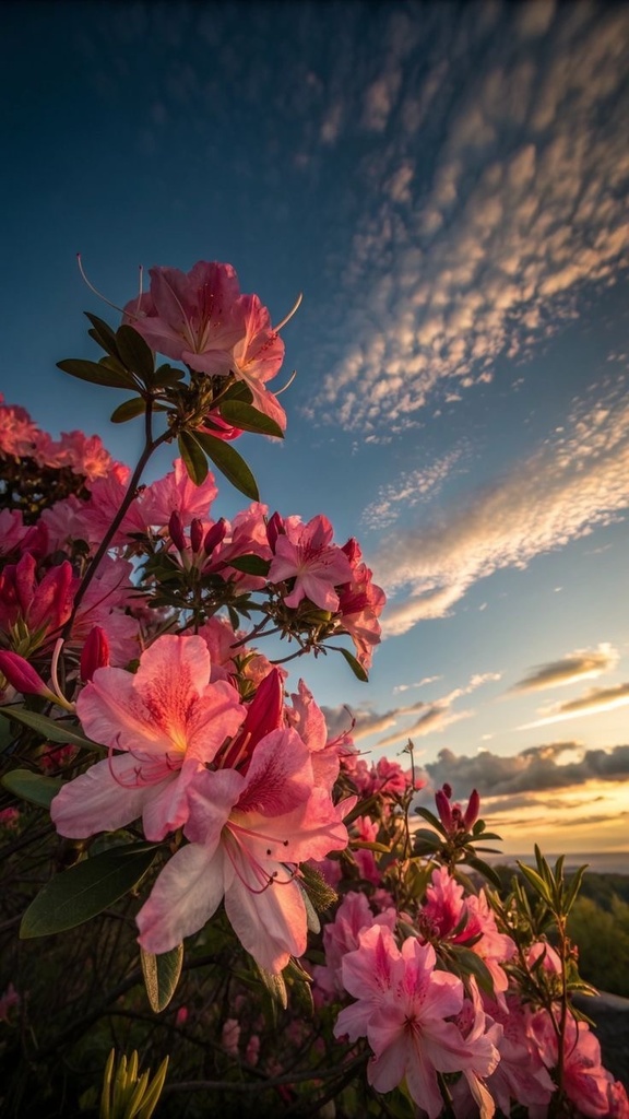 夕焼けに咲く花｜幻想的スマホ壁紙（4K・高画質）