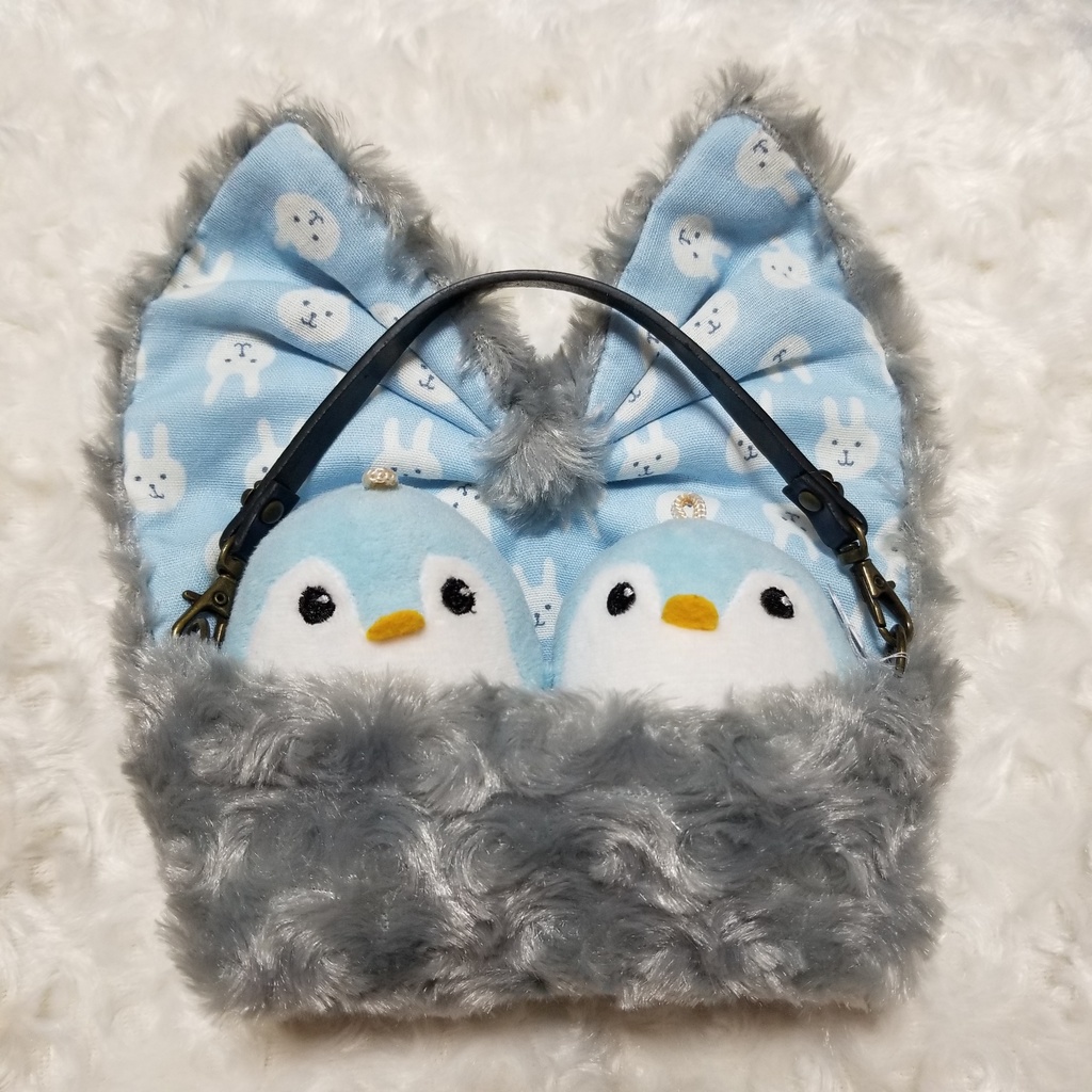 ぬいぐるみ用移動バッグ　ファー(グレー/兎)