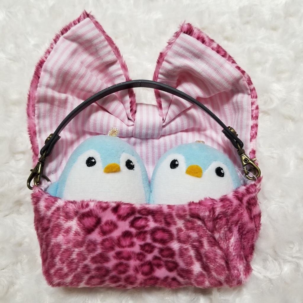 ぬいぐるみ用移動バッグ　豹(ピンク/縞)