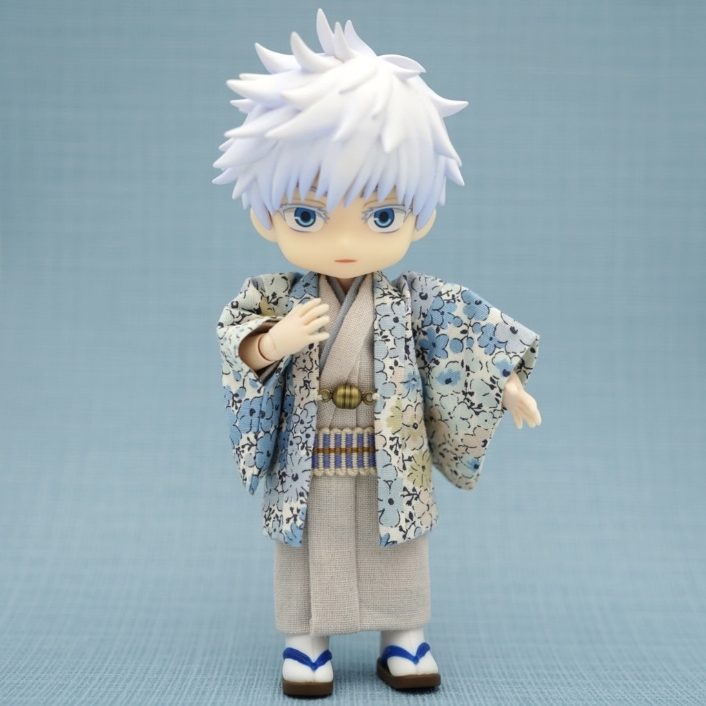 【羽織セット 花小紋×ライトブルー】オビツ11サイズ･共用サイズ(身長調整サイズ対応可能)