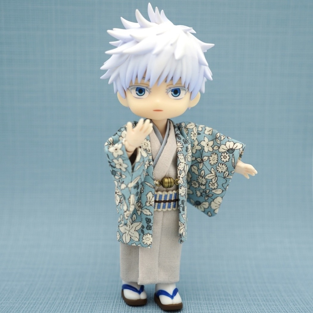 【羽織セット】ボタニカル柄×ライトブルー