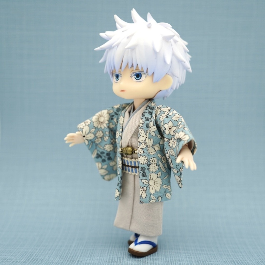 【羽織セット】ボタニカル柄×ライトブルー