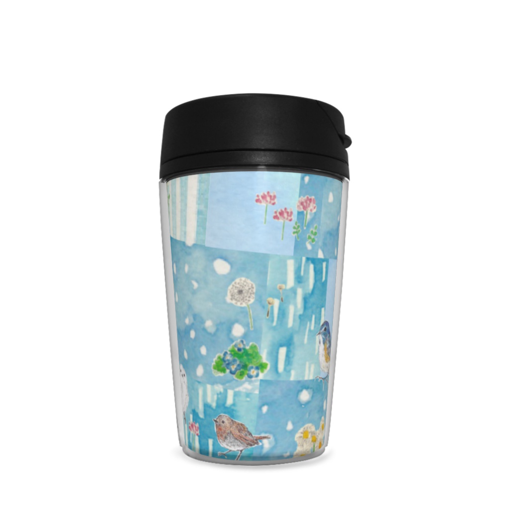 野の花と鳥(ブルー)