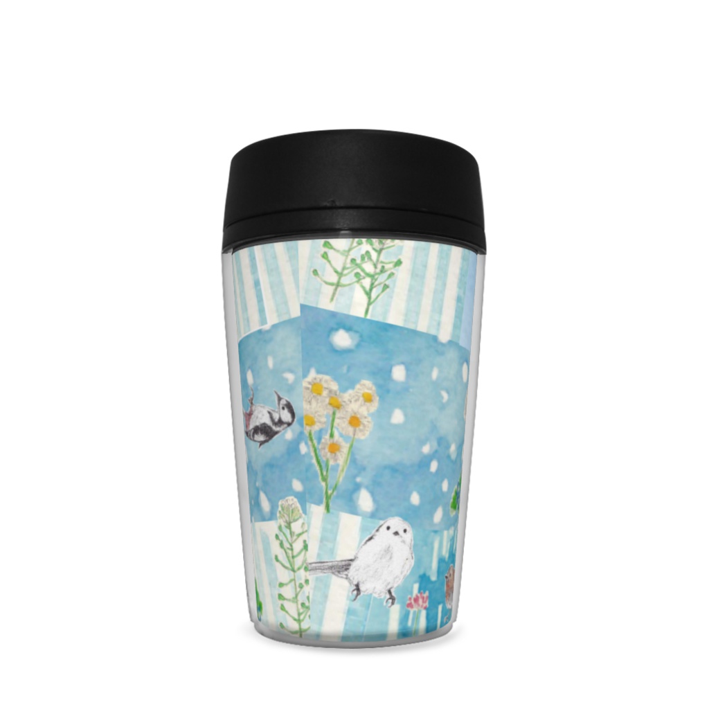 野の花と鳥(ブルー)