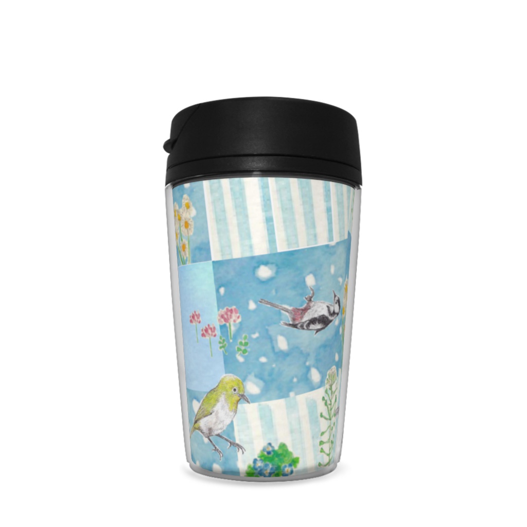 野の花と鳥(ブルー)