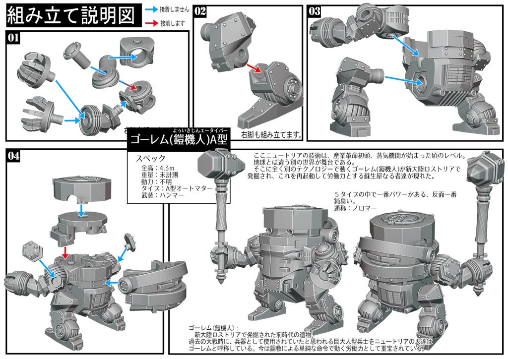 ゴーレム鎧機人 A型 3Dプリンタ出力品組み立てキット
