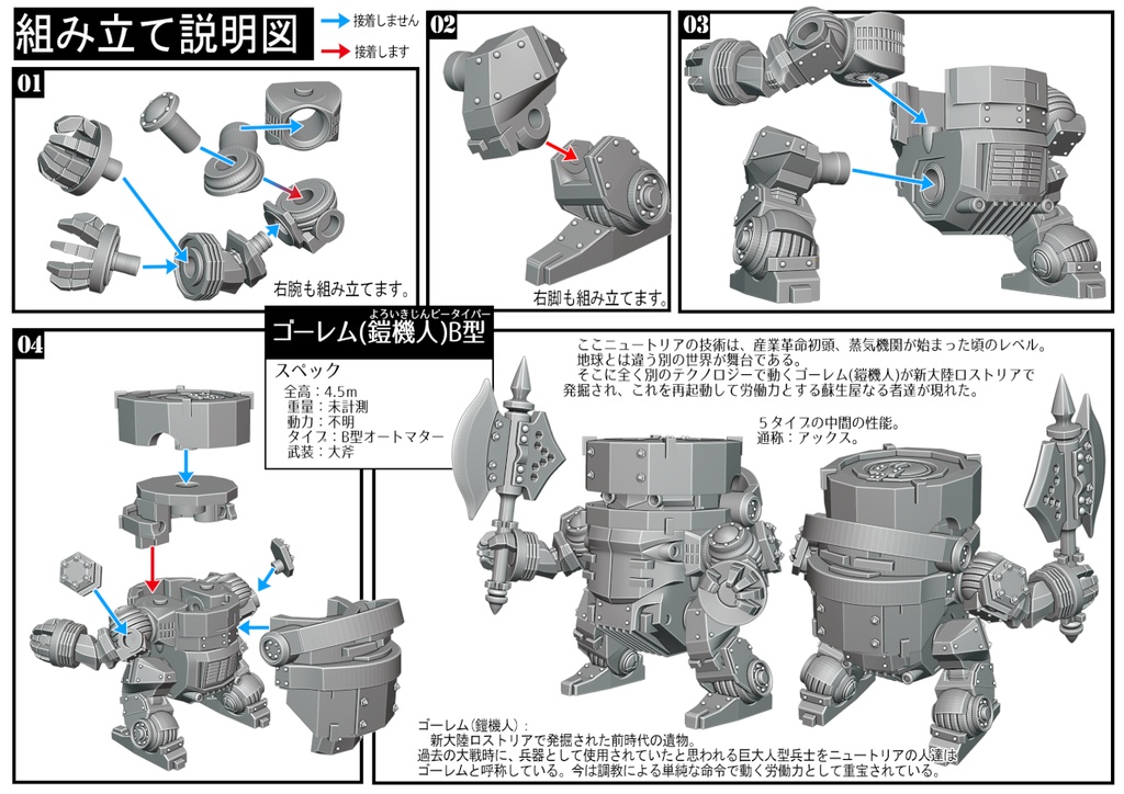 ゴーレム鎧機人 B型 3Dプリンタ出力品組み立てキット