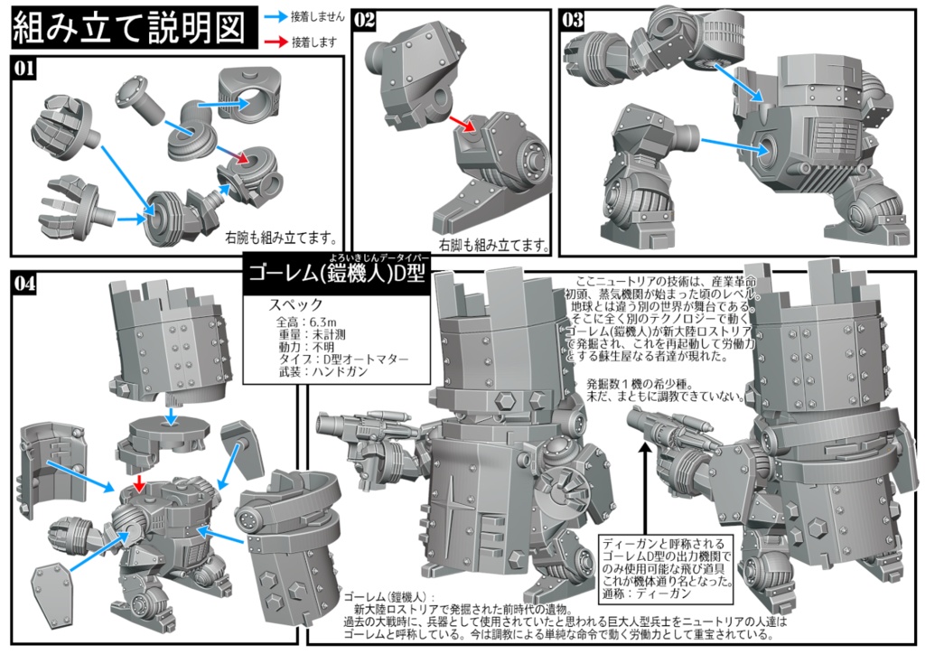 ゴーレム鎧機人D型 3Dプリンタ出力品組み立てキット