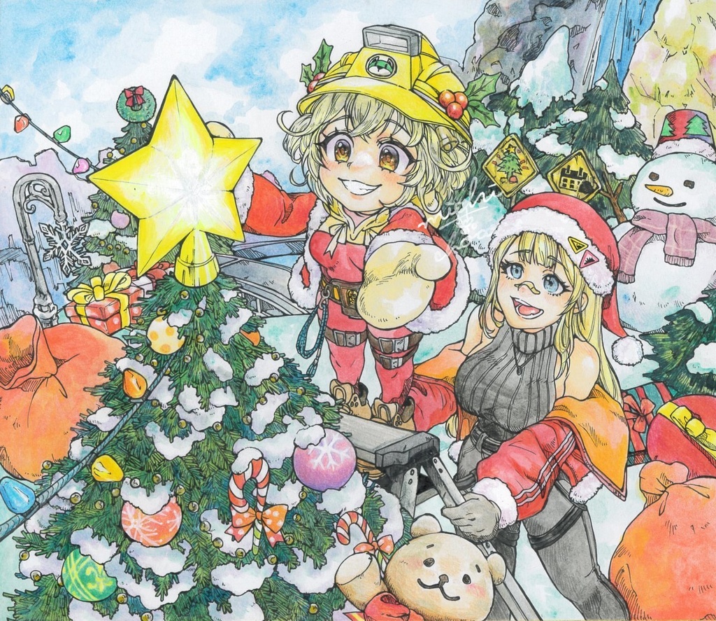 【勝利の女神:NIKKE】リター＆センチ×クリスマス 色紙原画