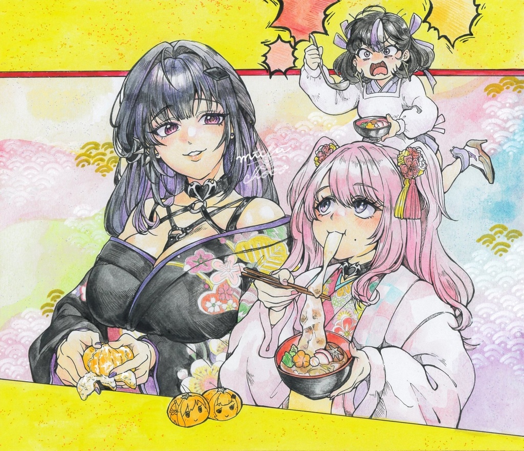 【勝利の女神:NIKKE】ユニ&ミハラwithシュエン 色紙原画