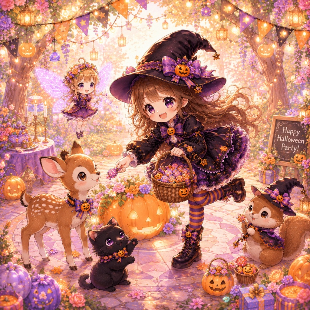 キラキラ森のハロウィンパーティー デジタルペーパー 5枚