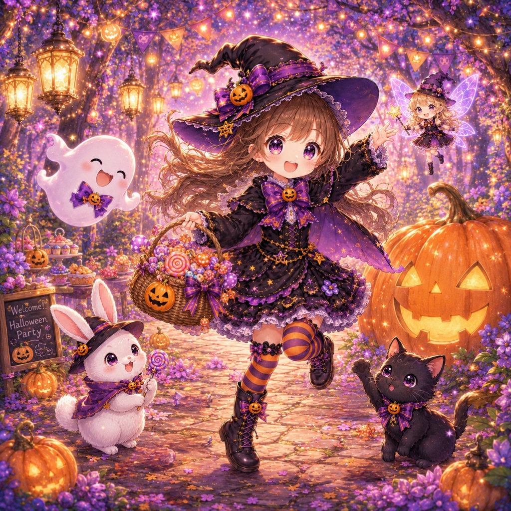 キラキラ森のハロウィンパーティー デジタルペーパー 5枚