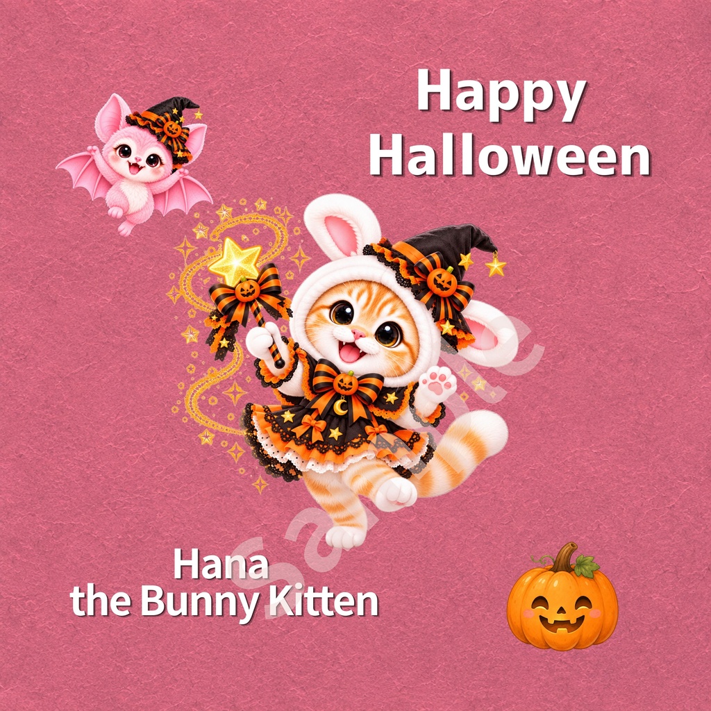 Hana the Bunny Kitten Halloween デジタルペーパー ① 5枚セット