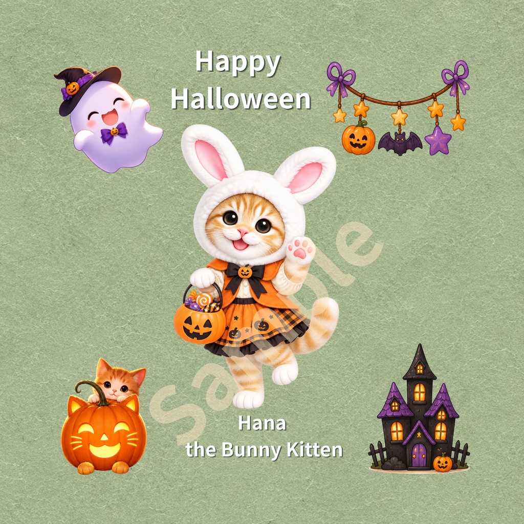 Hana the Bunny Kitten Halloween デジタルペーパー ① 5枚セット