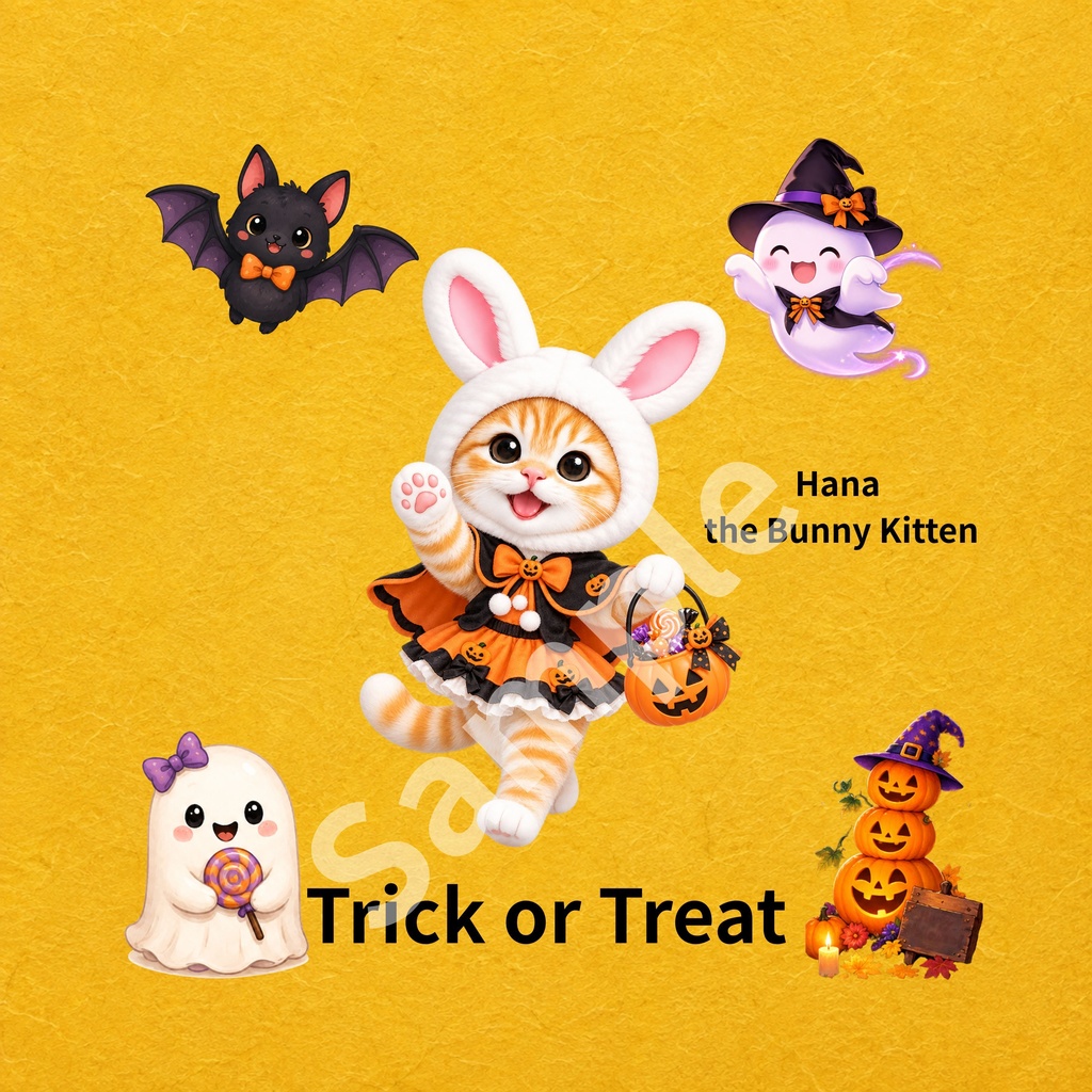 Hana the Bunny Kitten Halloween デジタルペーパー ② 10枚セット　