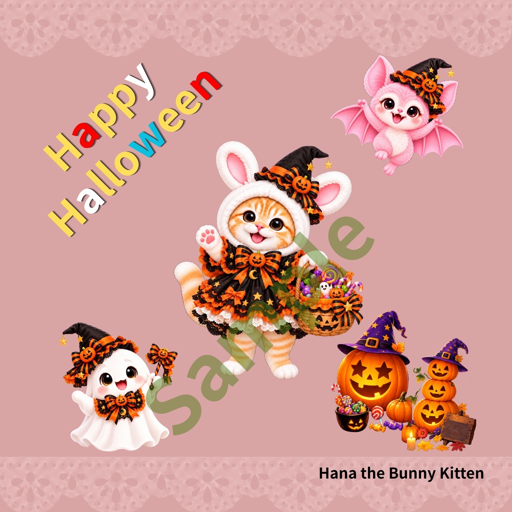 Hana the Bunny Kitten Halloween デジタルペーパー ② 10枚セット