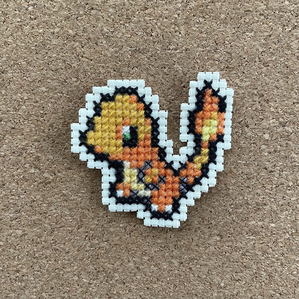 ポケモン　ヒトカゲ　ドット　8bit 刺繍