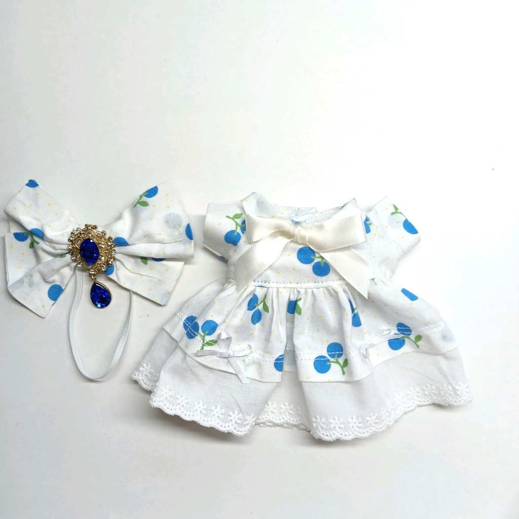 【B品】青いさくらんぼのシングルワンピース＆リボンセット