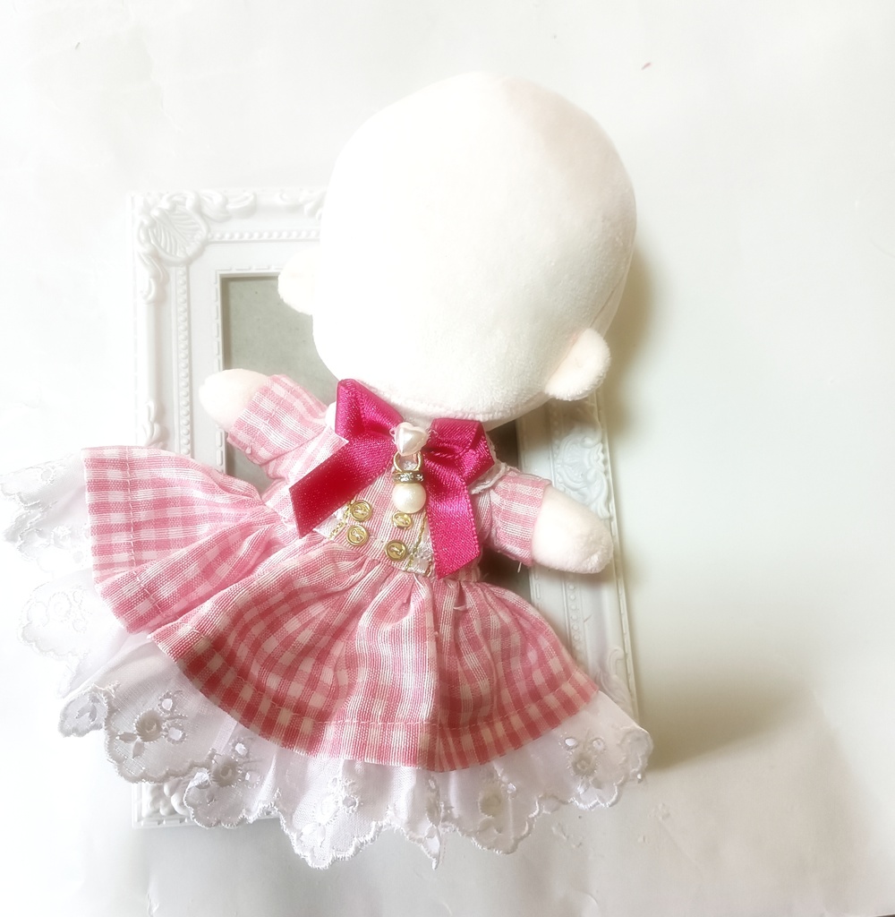 10cmピンクのギンガムチェックのぬい坂アイドルワンピース