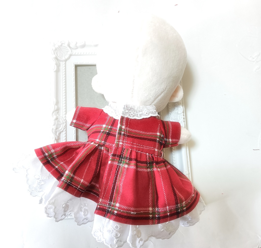 10cm 赤いチェックのぬい坂アイドルワンピース
