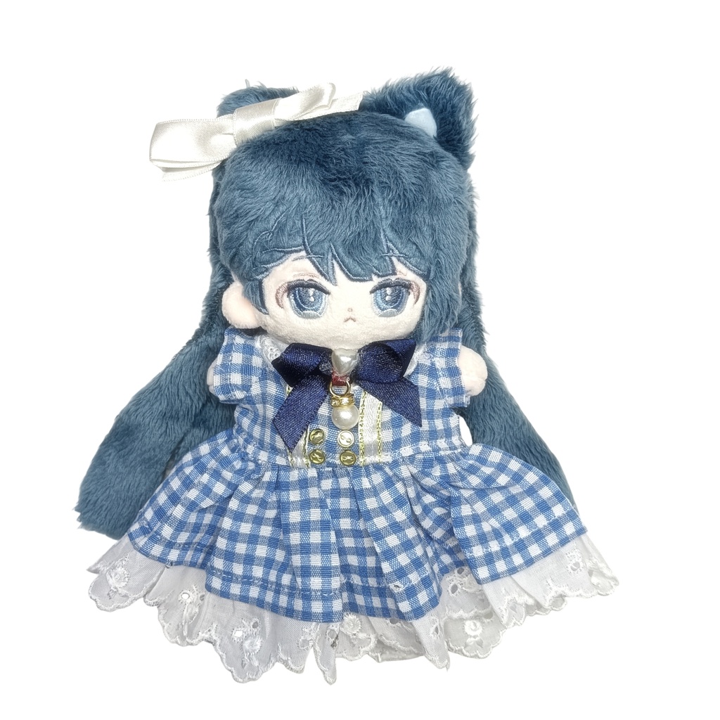 10cm～15cmぬい服 ギンガムチェック青ぬい坂アイドルワンピース