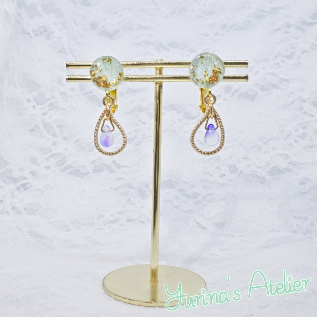 紫陽花の雫イヤリング