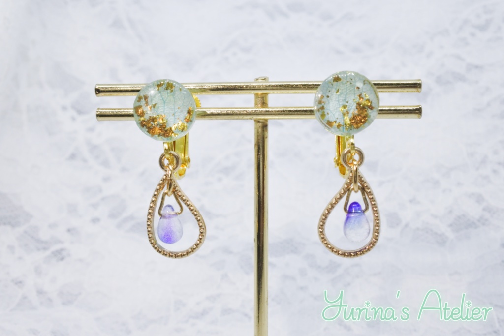 紫陽花の雫イヤリング