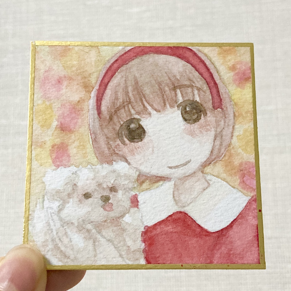 犬と少女　ミニ原画(色紙)