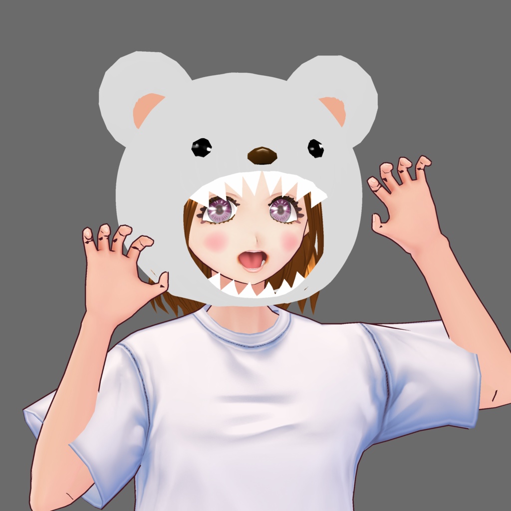 Vroid用 β版専用 かぶりものパンダ&白くま&茶くまセット ヘアープリセット素材 (合体可能) ぬいぐるみ ぱんだ 熊 クマ 着ぐるみ きぐるみ vroid studio ベータ版 beta β