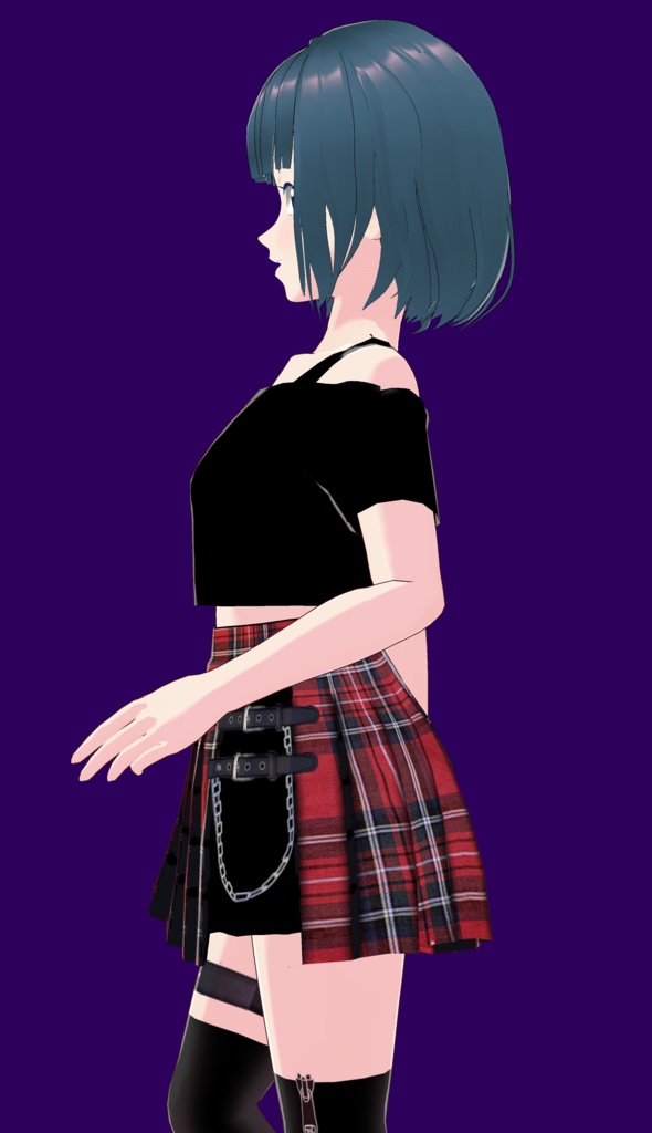VRoid Studio 正式版β版兼用 パンク ロック プリーツ スカート テクスチャー punk & rock skirt texture (vroid official release & beta) かっこいい かわいい かっこかわいい ロリ系 ゴスロリ 黒 ブラック ダーク系 black red 赤 テクスチャ 制服 プレッピー vroidstudio