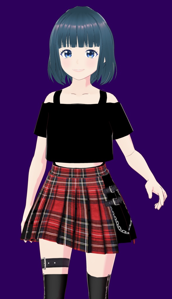 VRoid Studio 正式版β版兼用 パンク ロック プリーツ スカート テクスチャー punk & rock skirt texture (vroid official release & beta) かっこいい かわいい かっこかわいい ロリ系 ゴスロリ 黒 ブラック ダーク系 black red 赤 テクスチャ 制服 プレッピー vroidstudio