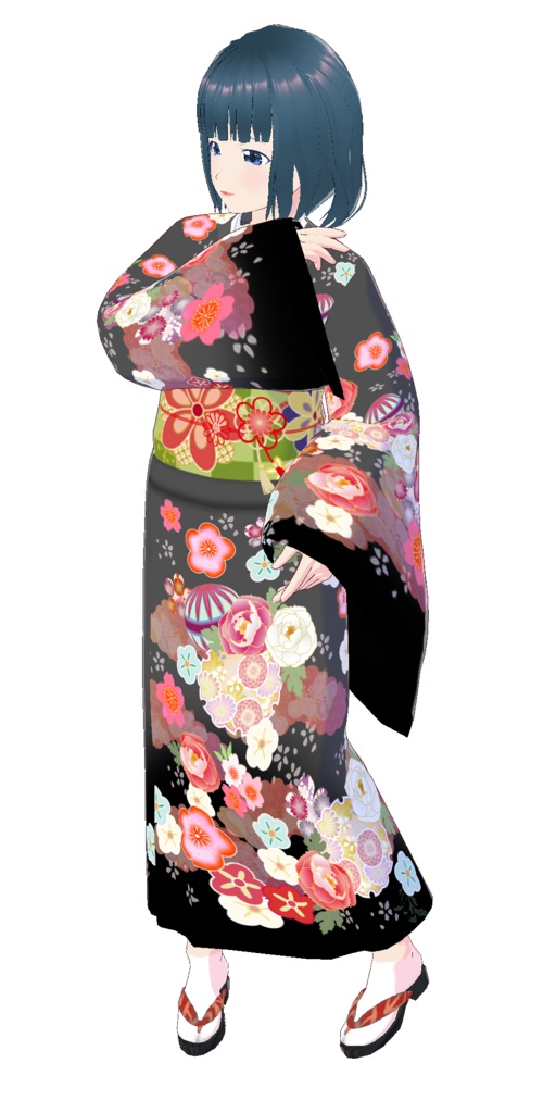 VRoid Studio 振袖 着物10色+帯7種+ゲタ紐6種セット 自由にカスタマイズ! 素材データ 振り袖 和服 カスタムアイテム(テクスチャ付) Japanese kimono wafuku お正月 お祭り 浴衣 初詣 pretty cute pink black blue purple red white ピンク 黒 白 青 赤 vroidstudio