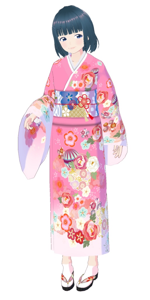 VRoid Studio 振袖 着物10色+帯7種+ゲタ紐6種セット 自由にカスタマイズ! 素材データ 振り袖 和服 カスタムアイテム(テクスチャ付) Japanese kimono wafuku お正月 お祭り 浴衣 初詣 pretty cute pink black blue purple red white ピンク 黒 白 青 赤 vroidstudio